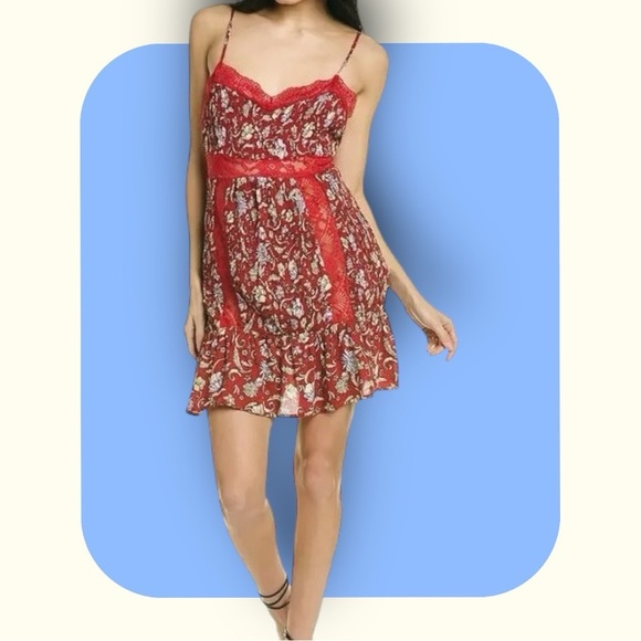 NWOT Free People Intimately ‘Last Night Mini Slip Dress’ in Red Size Small - Picture 1 of 16